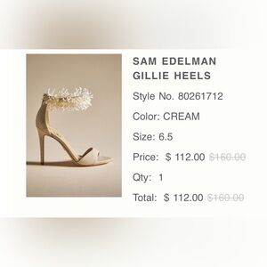 Sam Edelman Cream Gillie Sandals Heel 6.5 NEW